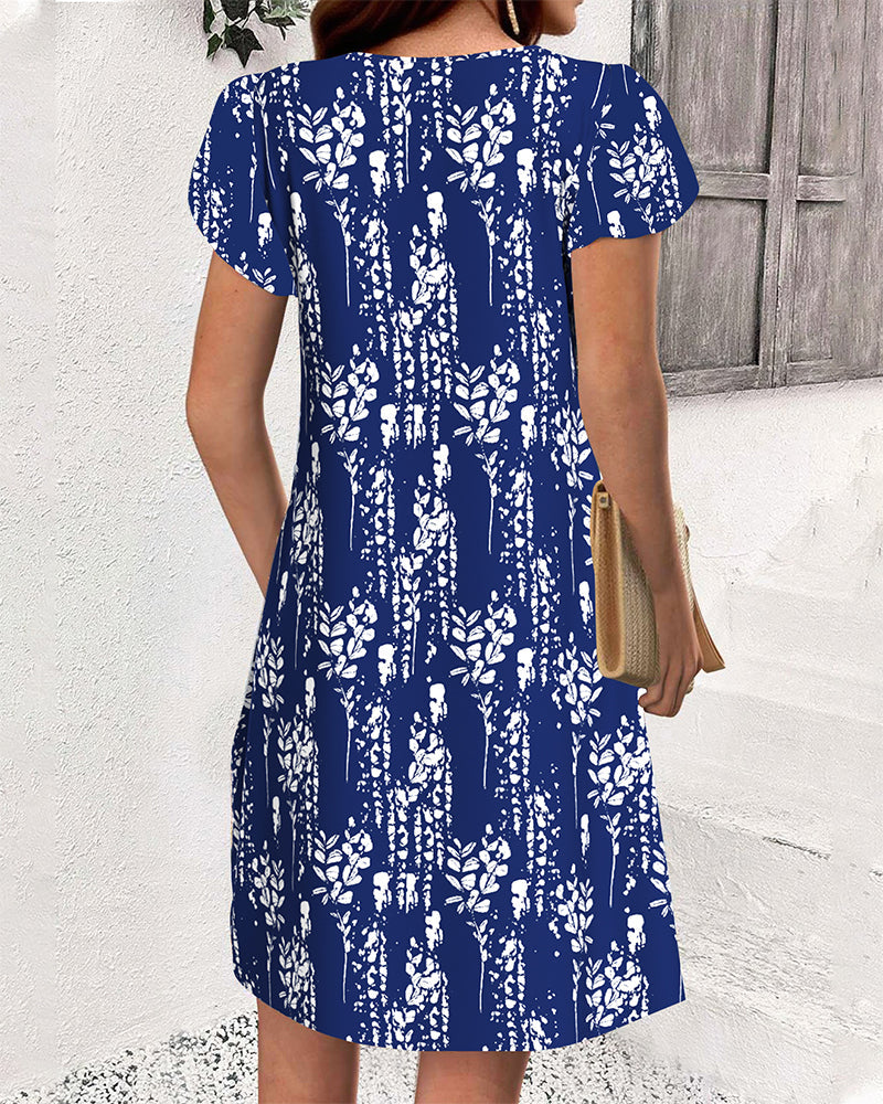 Robe Manches Pétales Imprimée Décontractée
