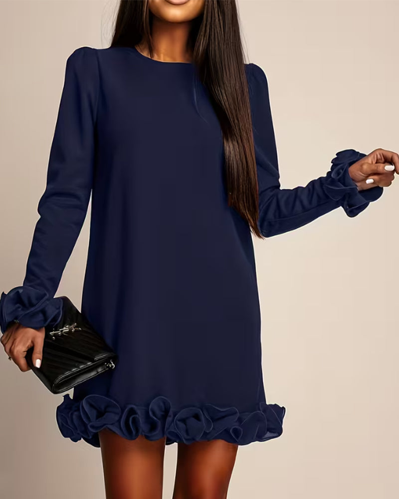 Robe Manche Ballon Droite Bouton Fleur