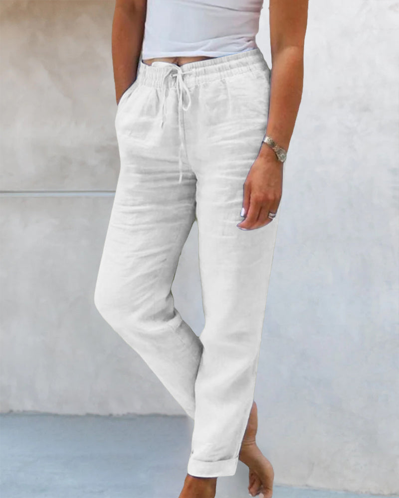 Pantalon décontracté à jambe droite de couleur unie