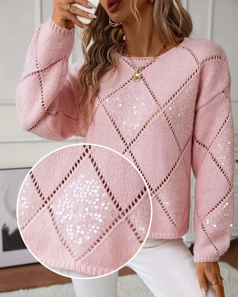 Pull Élégant Ajouré Paillettes
