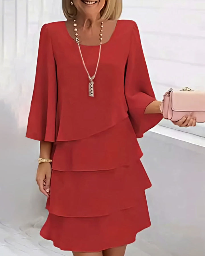 Élégante Robe Unie À Manches Trois-Quarts
