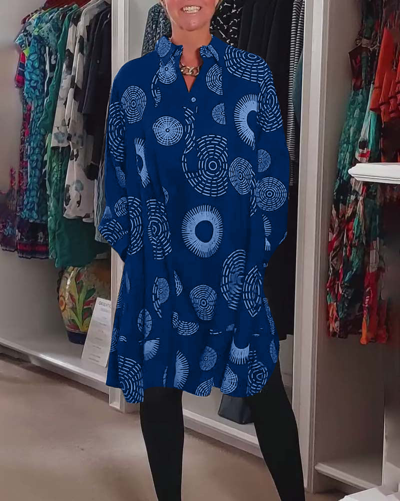 Robe décontractée à revers à imprimé géométrique