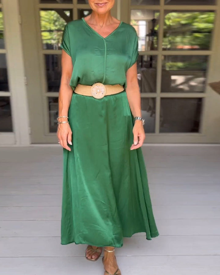 Robe verte à col élégant (ceinture non incluse)