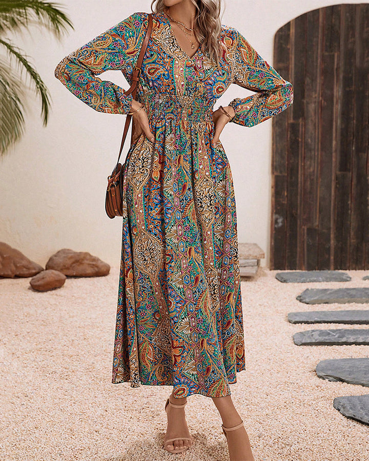 Robe élégante imprimé cachemire multicolore
