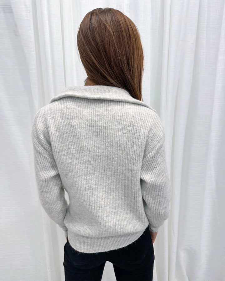 Pull décontracté de couleur unie avec fermeture éclair à revers