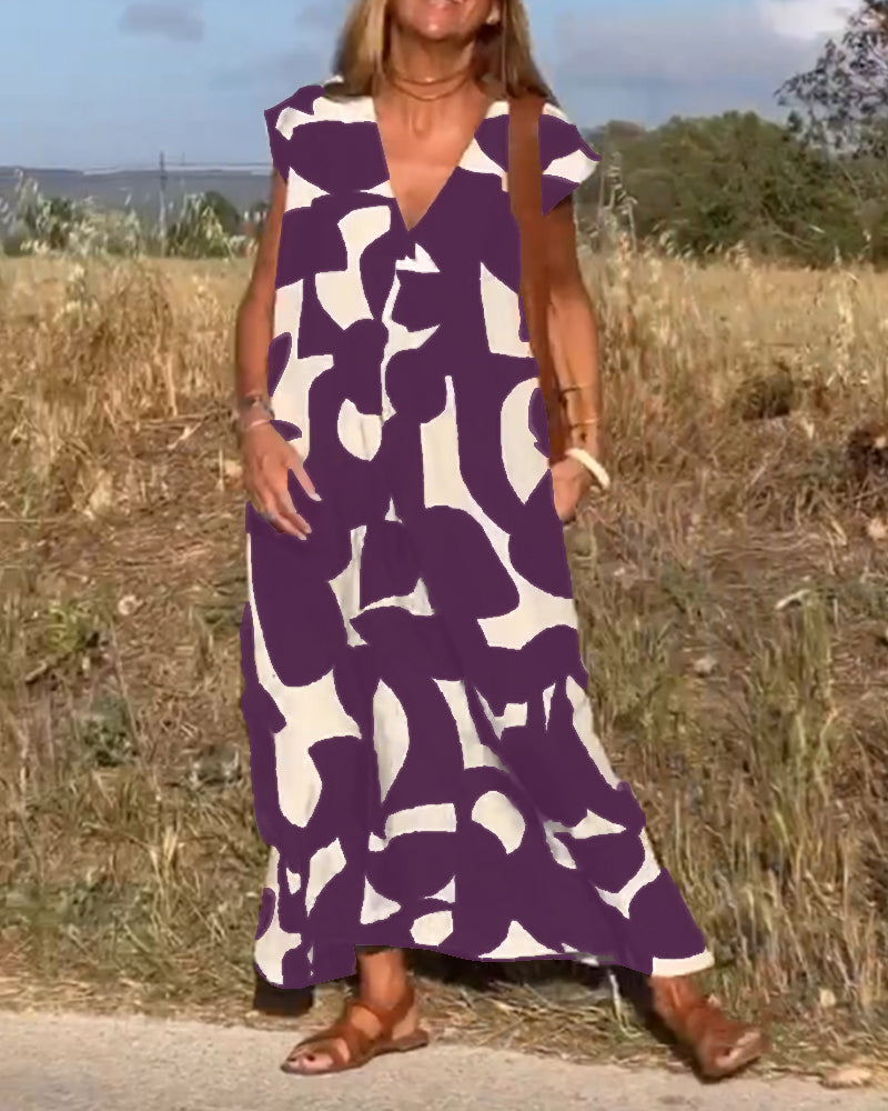 Robe avec imprimé et col en V