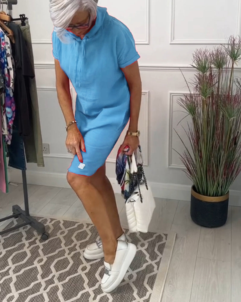 Robe décontractée à capuche et manches courtes