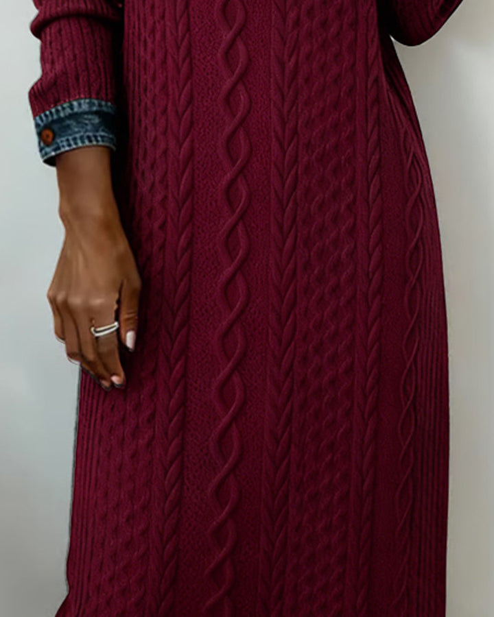 Robe À Col En Jean, Motif Torsadé Et Patchwork