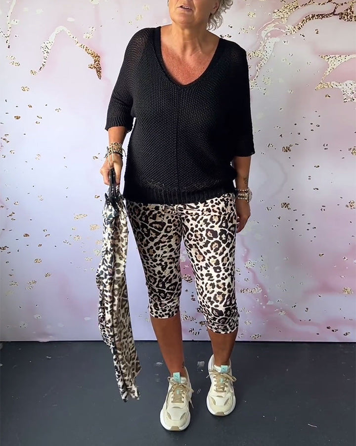 Pantalon court svelte imprimé léopard