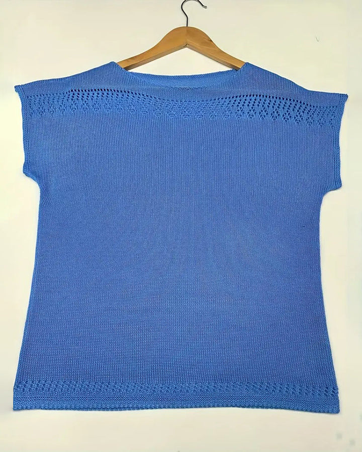 Pull décontracté à manches courtes de couleur unie