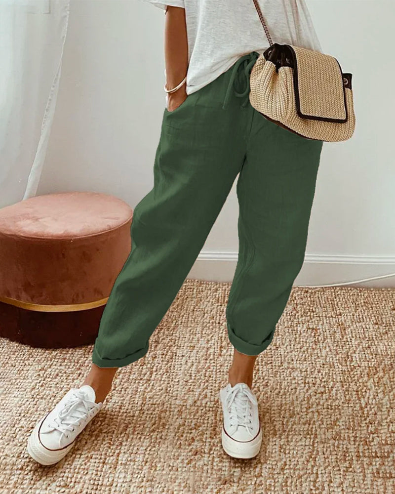 Pantalon Pur Coton Couleur Unie