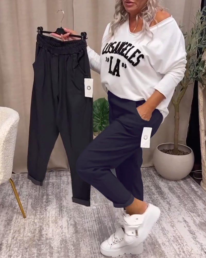 Pantalon décontracté de couleur unie avec poche