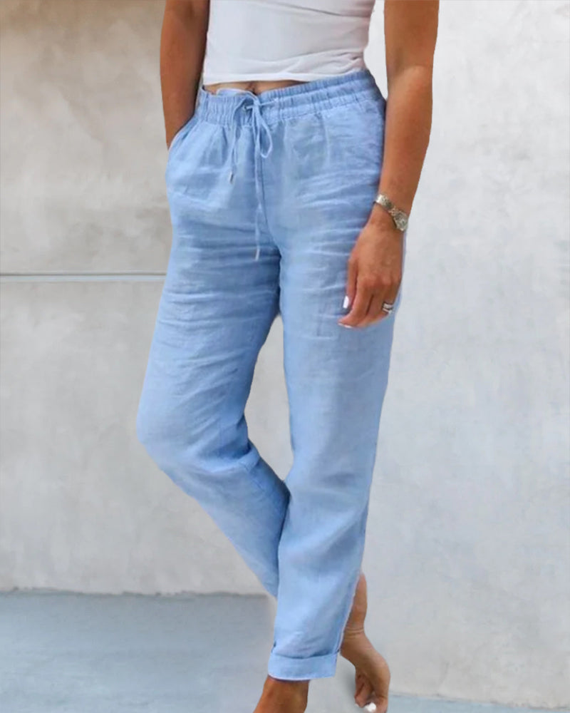 Pantalon décontracté à jambe droite de couleur unie
