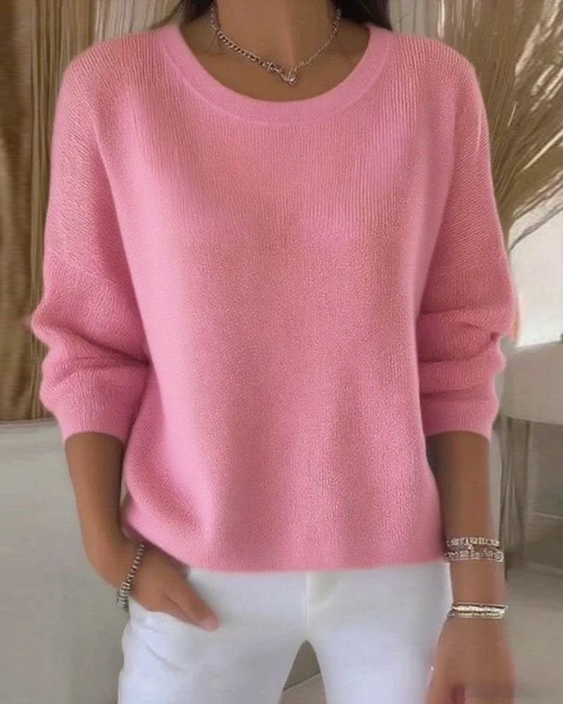 Pull Uni Col Rond Épaule Tombante