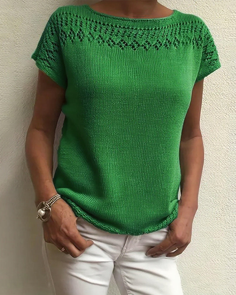 Pull décontracté à manches courtes de couleur unie
