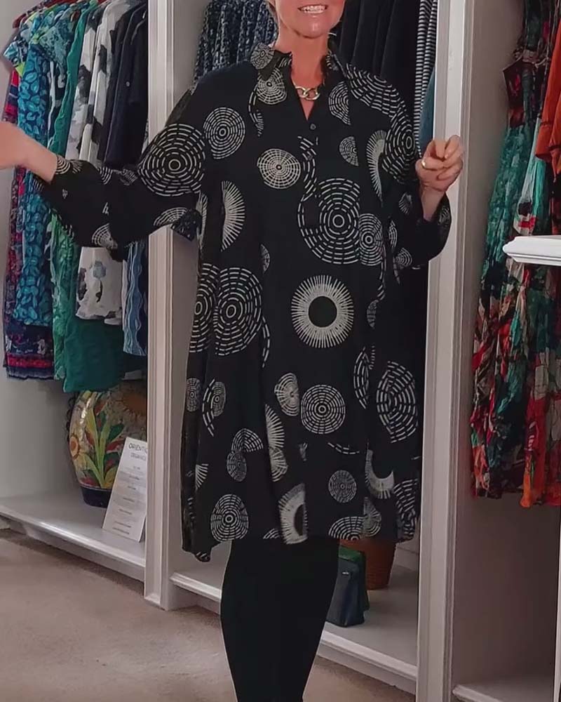 Robe décontractée à revers à imprimé géométrique