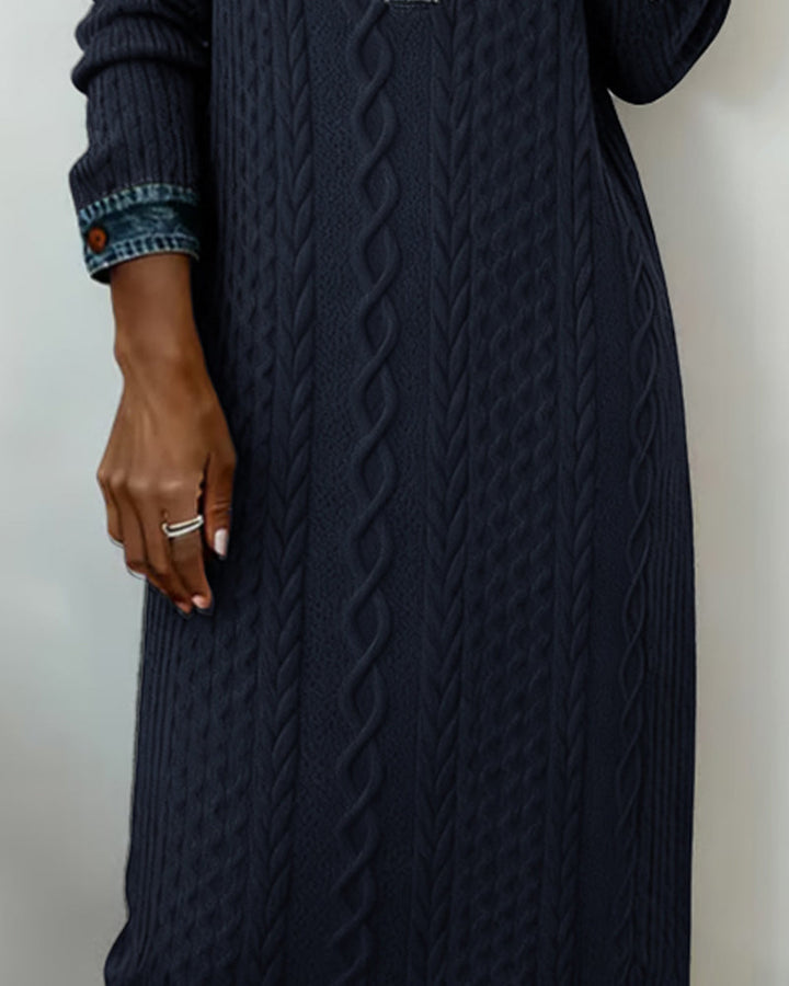 Robe À Col En Jean, Motif Torsadé Et Patchwork