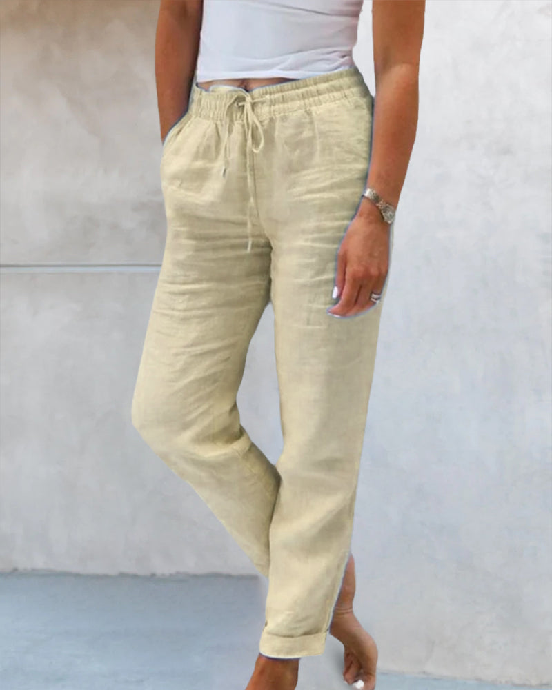 Pantalon décontracté à jambe droite de couleur unie