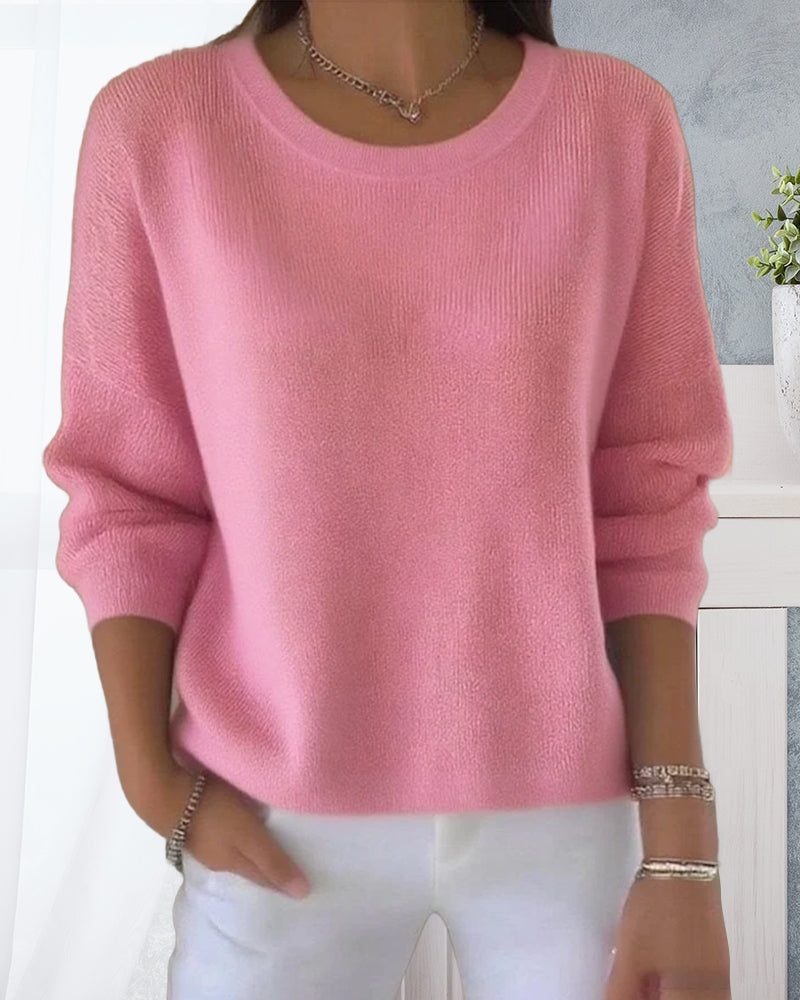 Pull Uni Col Rond Épaule Tombante
