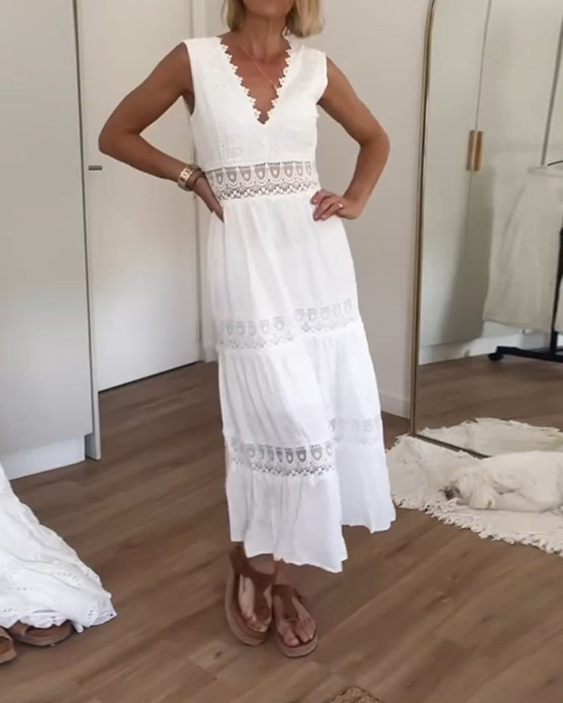 Robe débardeur col V en dentelle