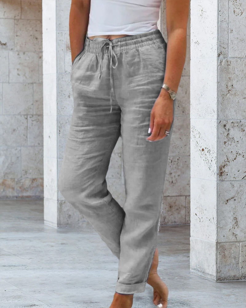 Pantalon décontracté à jambe droite de couleur unie