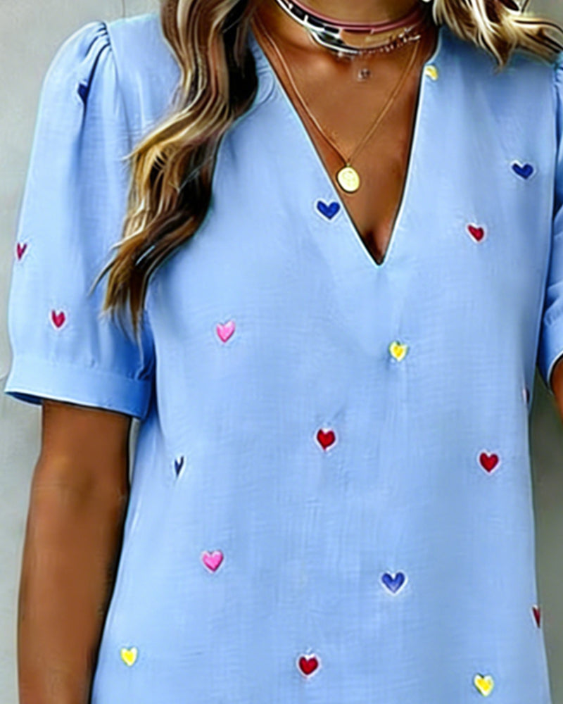 Robe Colorée À Imprimé Cœur Et Col En V