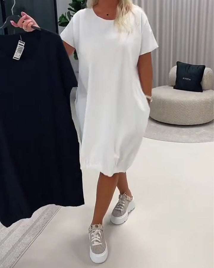 Robe Manches Courtes Encolure Ronde Loose-Fit