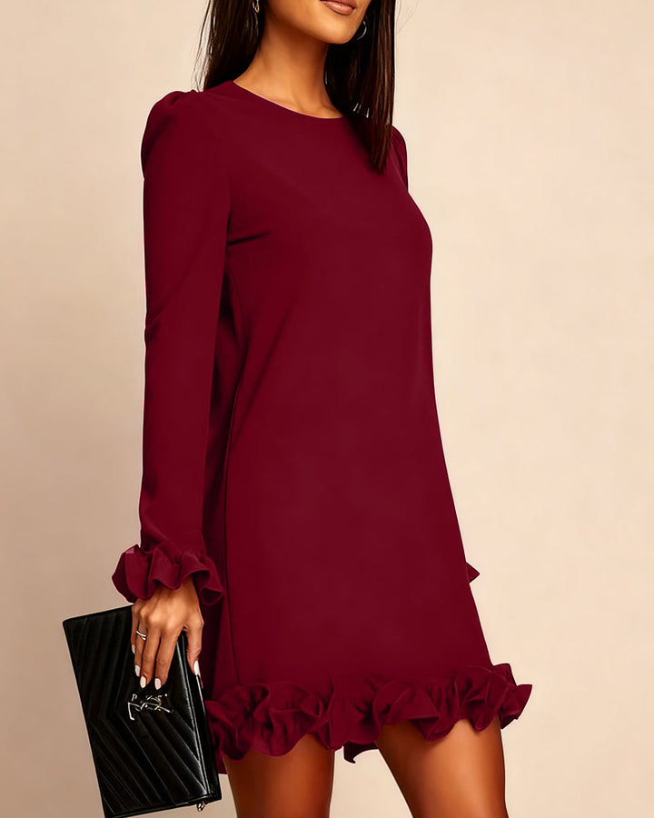 Robe Manche Ballon Droite Bouton Fleur