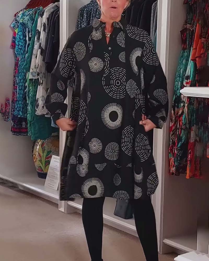 Robe décontractée à revers à imprimé géométrique