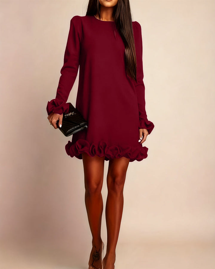 Robe Manche Ballon Droite Bouton Fleur