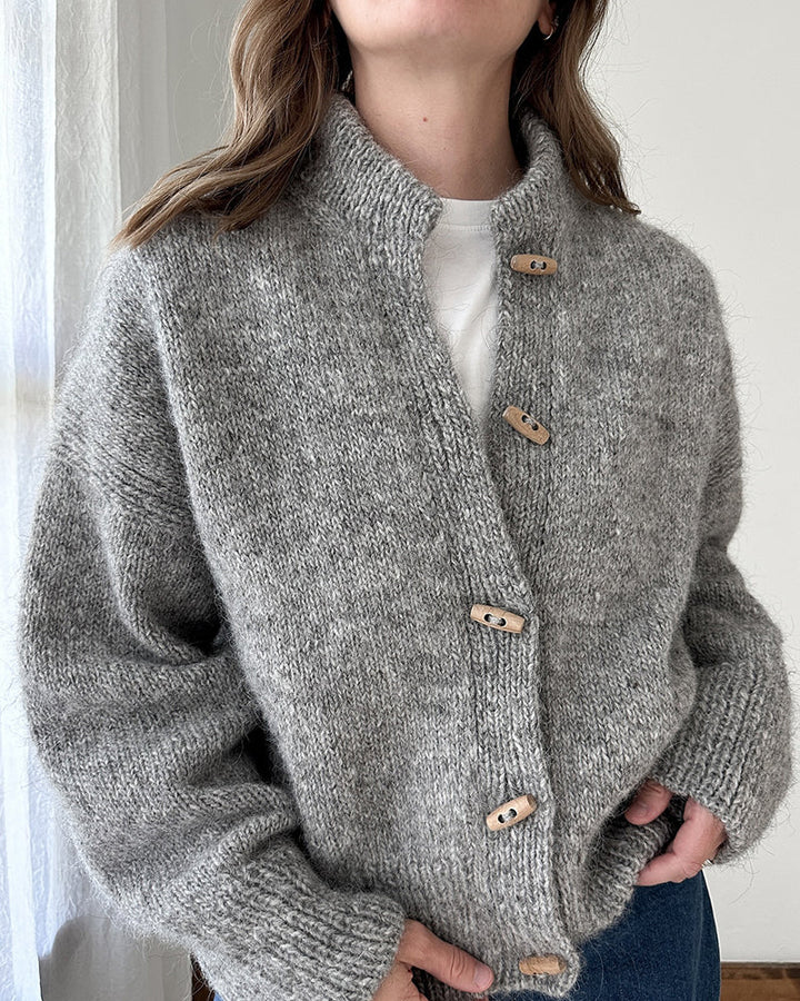 Cardigan uni à col montant et boutons en corne