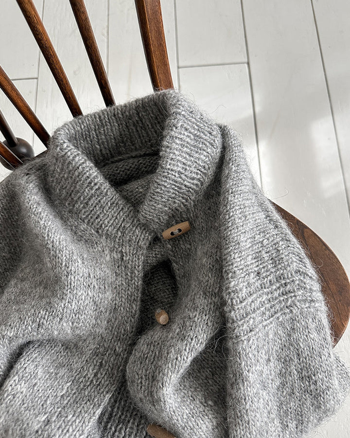 Cardigan uni à col montant et boutons en corne