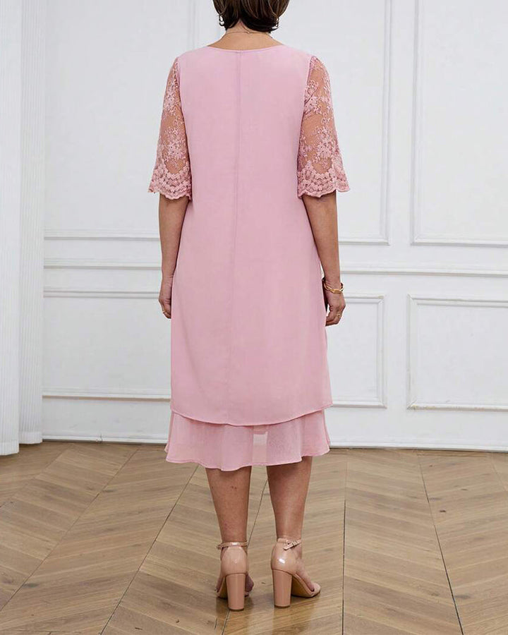 Robe Fashionable Et Élégante Dentelle Manches Mi-longues