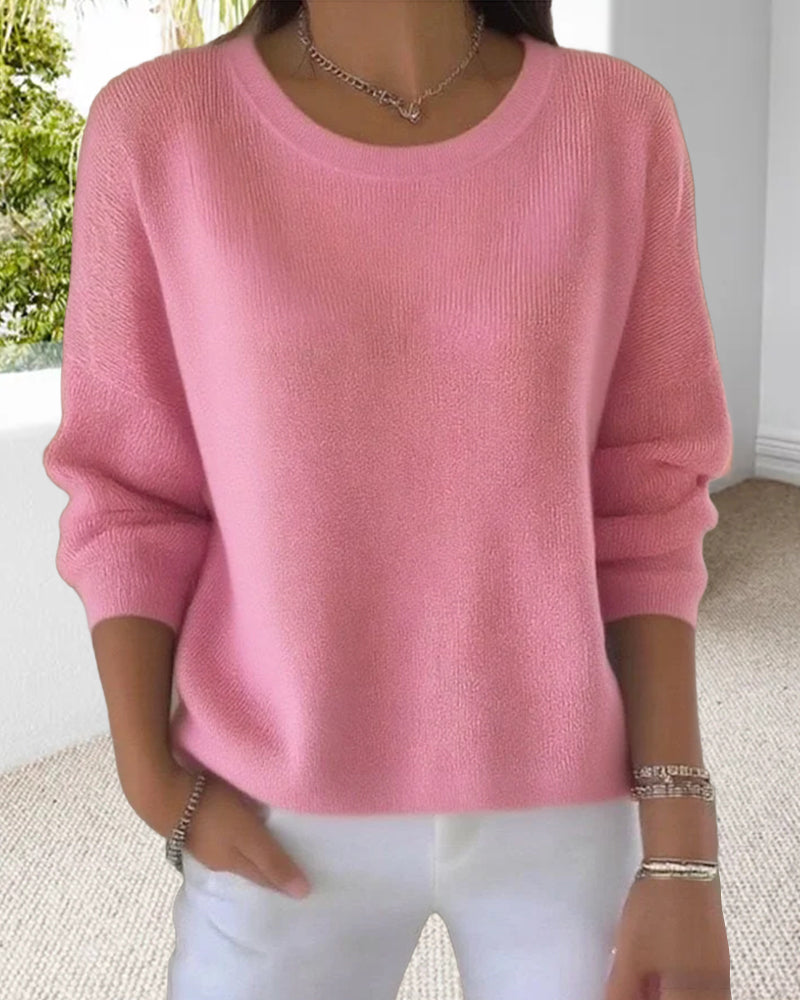 Pull Uni Col Rond Épaule Tombante